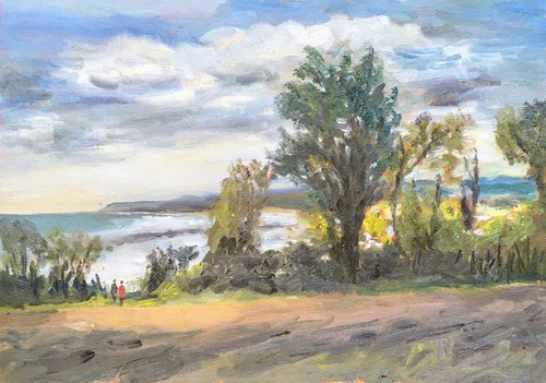 Trees at Pegwell Bay - plein air oil painting by Julian Lovegrove Art
