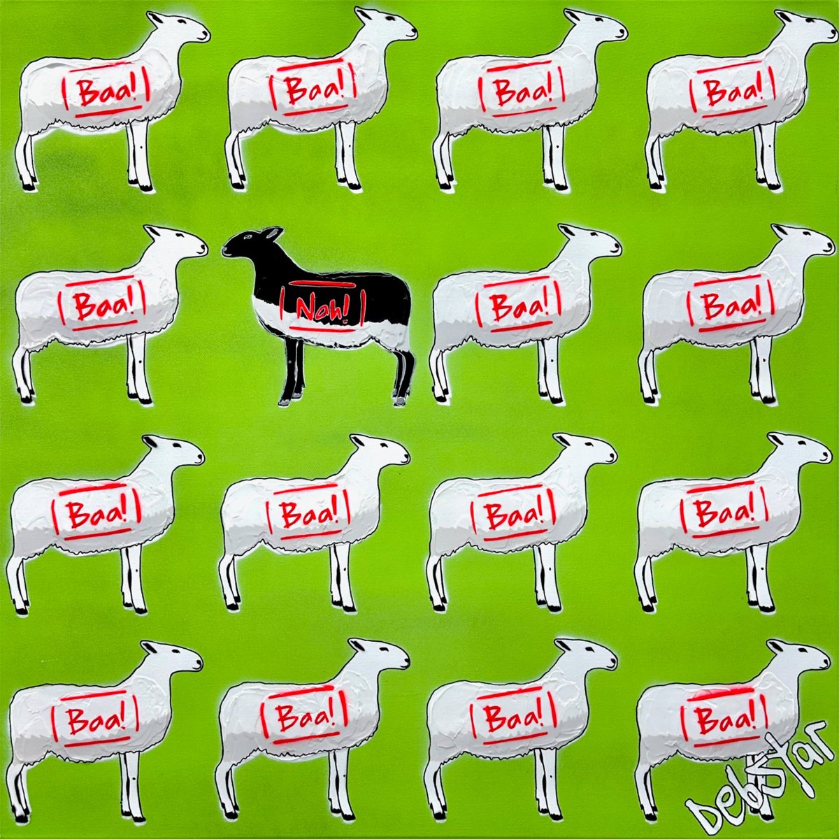 Urban And Pop Acrylic Painting , The Black Sheep - Green 61Cm X 61Cm By Deborah Lang, 24 X 24, Artwork For Sale On Artfinder