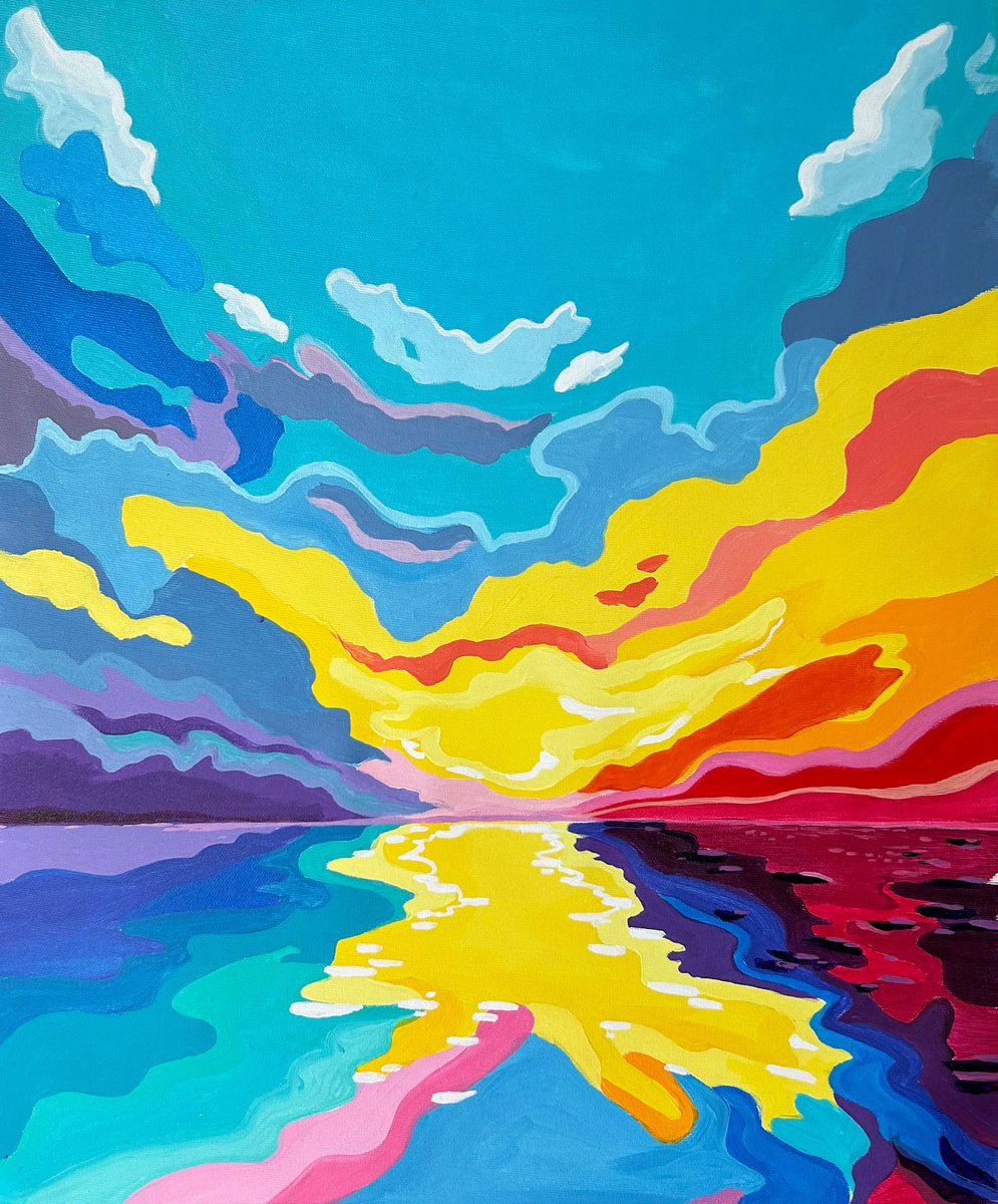 Expressive Landscape Acrylic Painting By Alexandra Dobreikin, 20 X 24, Colors Of The Sky, Original Artwork