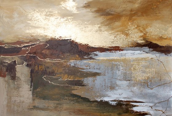 "Calabria 2" Abstract brown gold grey art