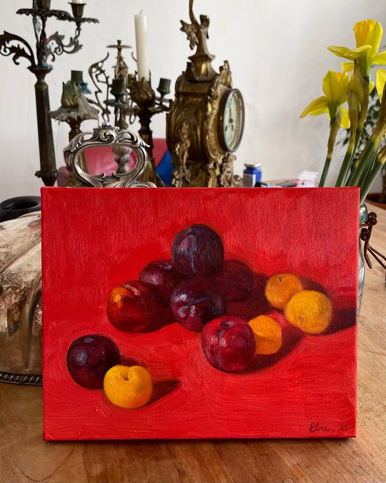 Still life with plums