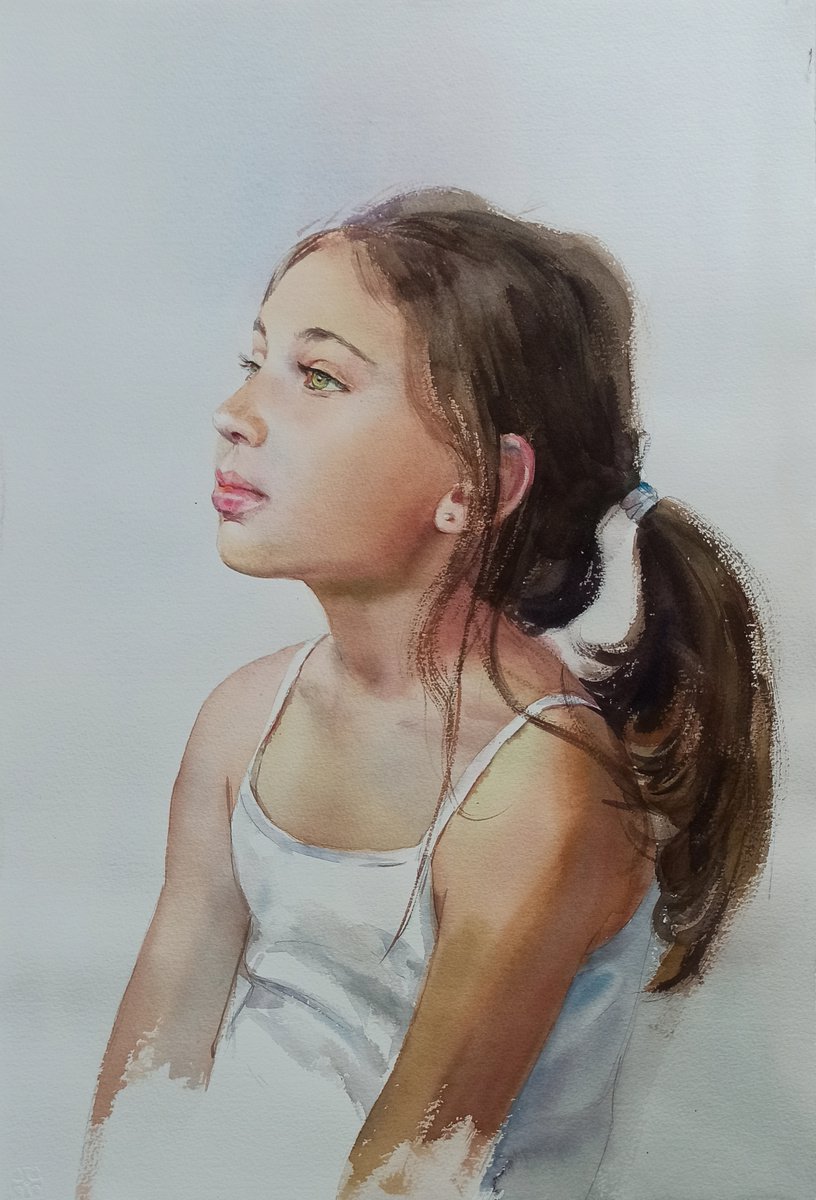 Impressionistic Portrait Watercolour By Olha Retunska, 15 X 22", Girl Sketch, Original Artwork
