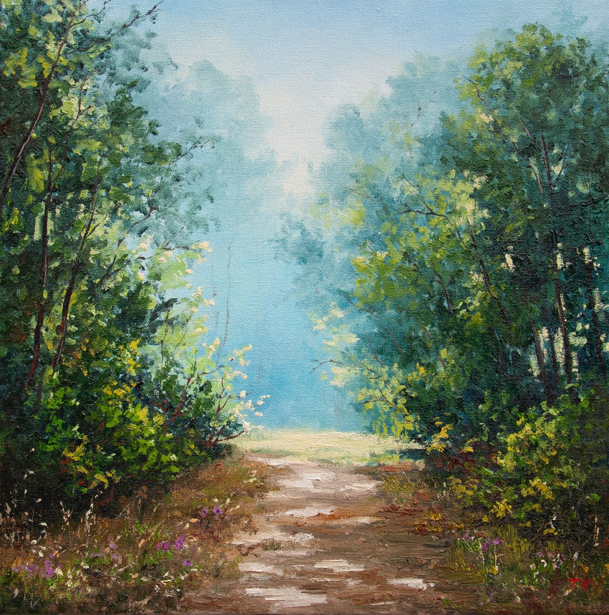 Impressionistic Landscape Oil Painting By Tetiana Vysochynska, 16 X 16", Green Forest., Original Artwork