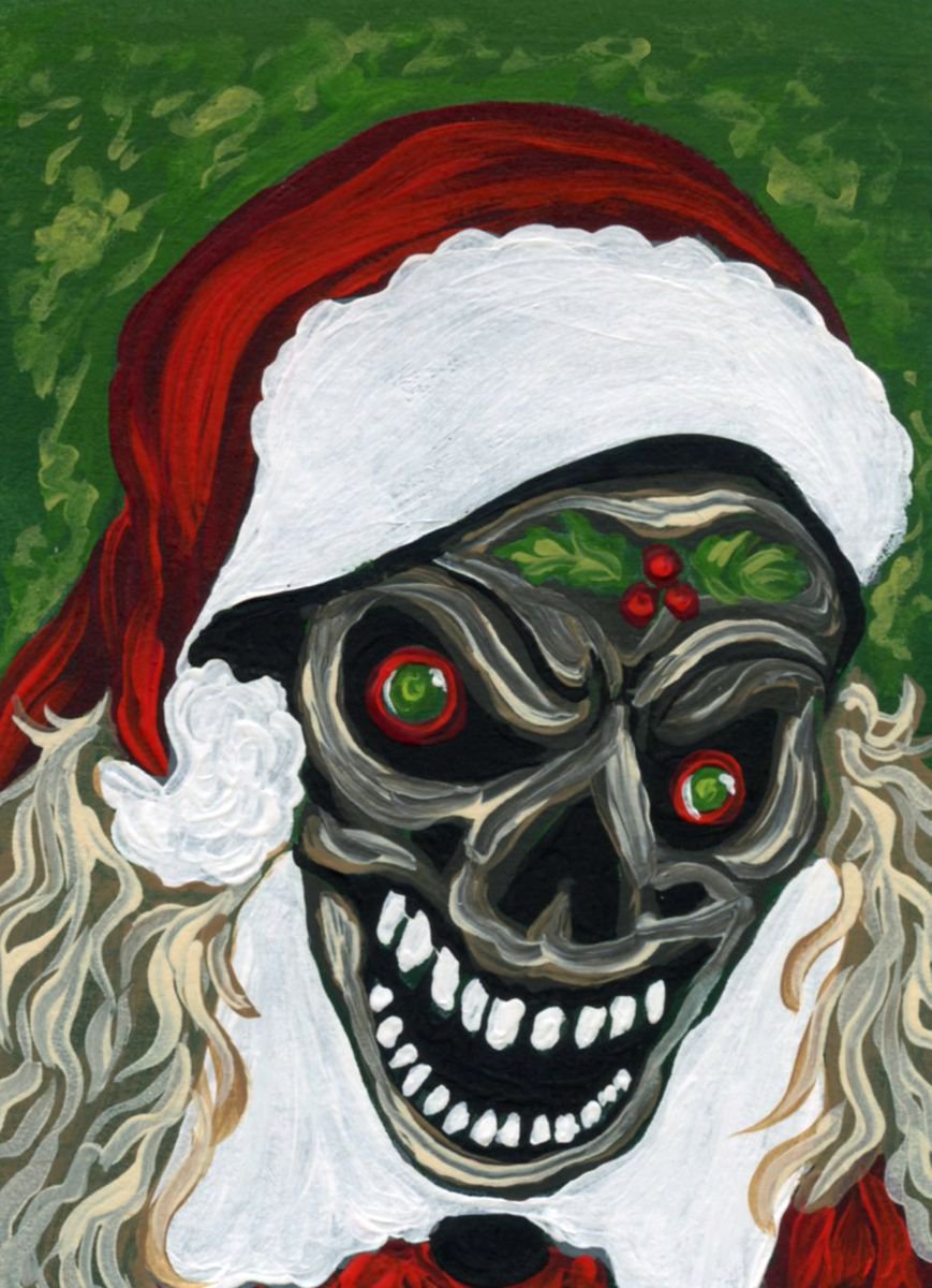 ACEO ATC Original Painting Christmas Day of the Dead Santa Art-Carla Smale by carla smale