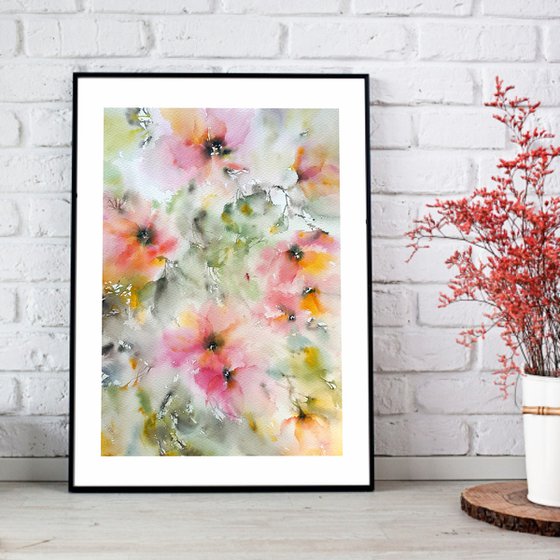 Abstract watercolor floral painting "Flower fantasies"