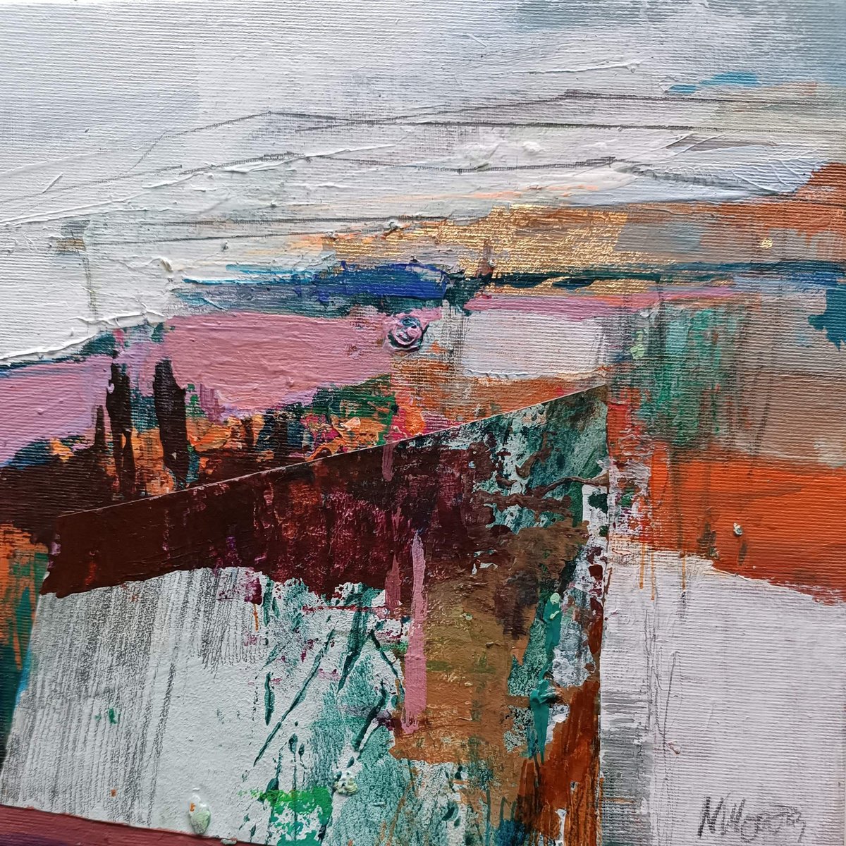 Abstract Landscape Acrylic Painting By Magdalena Morey, 9 X 9", The Textured Land 4, Original Artwork