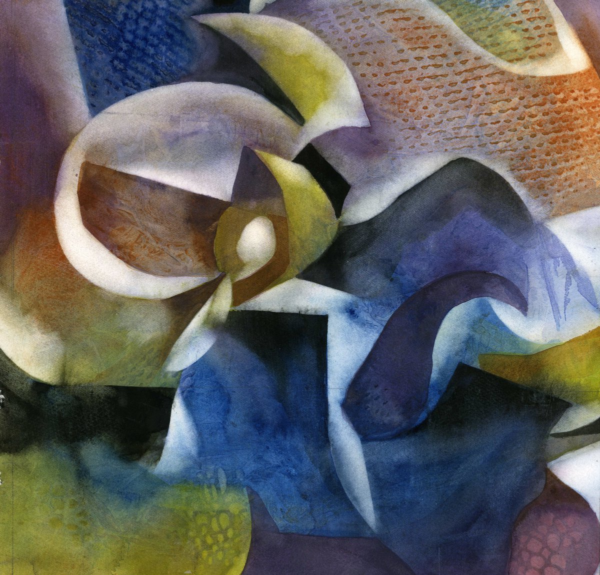 Geometric Abstract Watercolour By Alfred Ng, 15 X 15, Abstract Constructions, Original Artwork