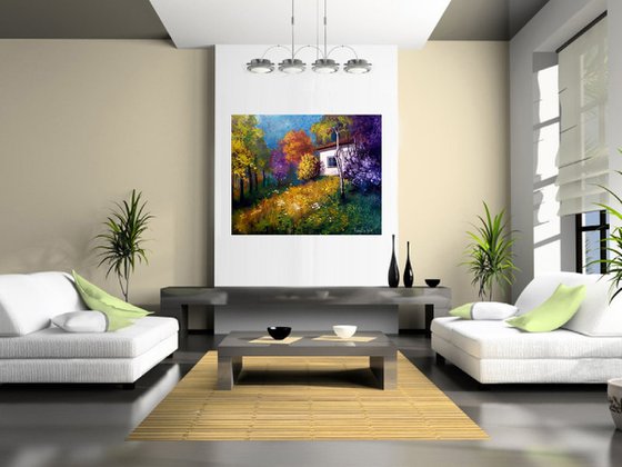 " Summer " - 100 x 80cm Original Oil Painting Large XL Landscape