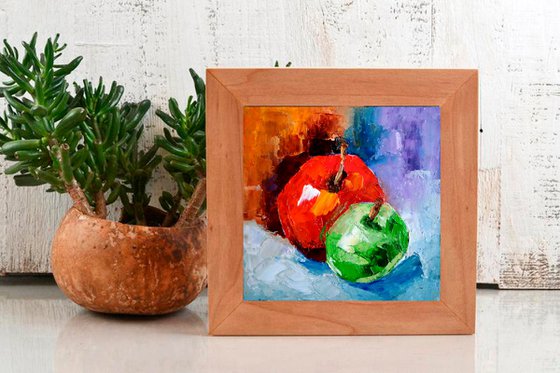 Apple Painting Original Art Couple Fruits Still Life Artwork Red Apples Wall Art