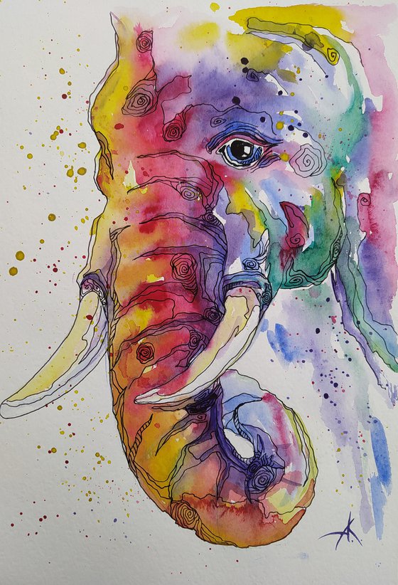 Graphic elephant - african elephant, elephant, Africa, animals watercolor, impressionism, gift for child.
