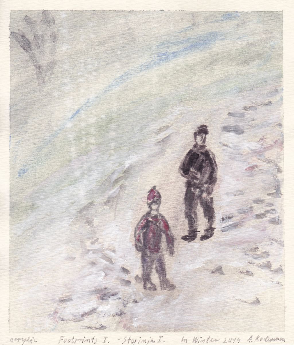 Footprints I. - Stopinje I., In Winter 2014, acrylic on paper by Alenka Koderman