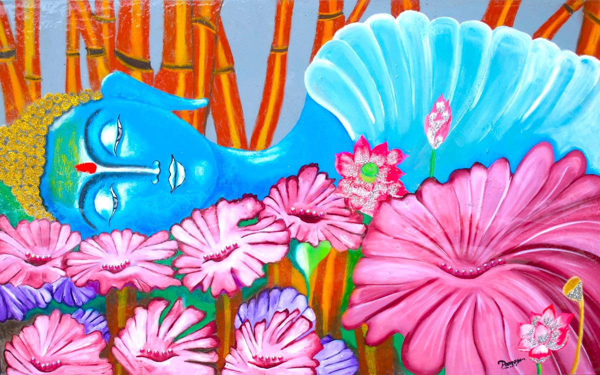 Expressive Portrait Painting By Poovi Art, 48 X 30", Gautam Buddha, Original Artwork