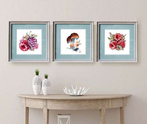 Triptych "Berries + Mushroom"