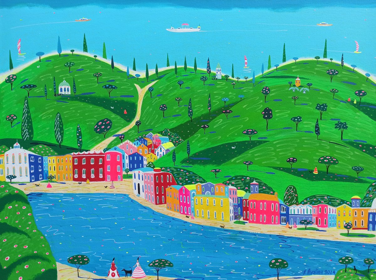 Impressionistic Landscape Acrylic Painting By Katrina Avotina, 32 X 24", When I Need You The Most, Original Artwork