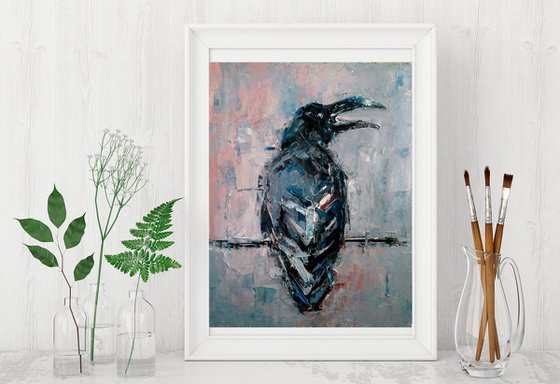 Raven Painting Bird Original Art Crow Artwork Animal Wall Art