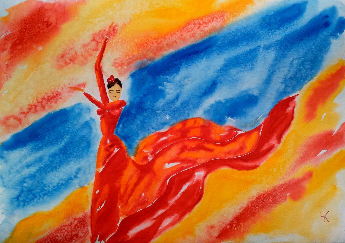Flamenco Painting Dance Original Art Spanish Dancer Watercolor Artwork Small Home Wall Art... by Halyna Kirichenko
