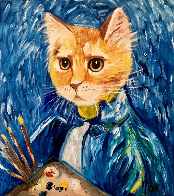 Creative Cat La Vincent Van Gogh oil painting for cat lovers