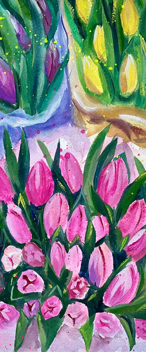 Tulips Original Gouache Painting, Flower Watercolor Art, Bouquet Artwork, Cottagecore Aesthetic by Kate Grishakova