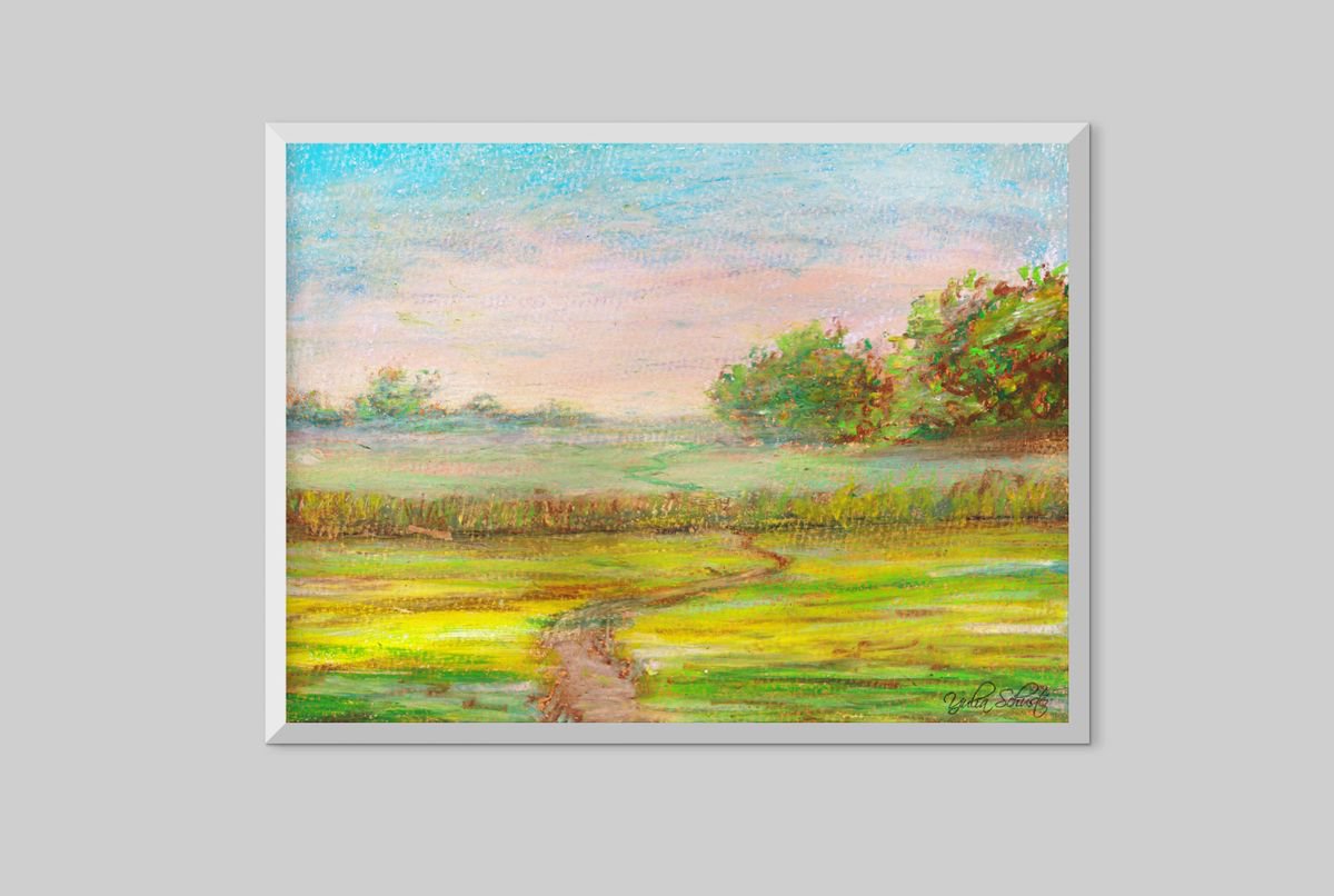 Impressionistic Landscape Pastel Drawing By Yulia Schuster, 13 X 9", Impressionist Landscape, Original Artwork
