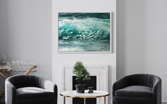 "White lace" - Ocean waves oil painting