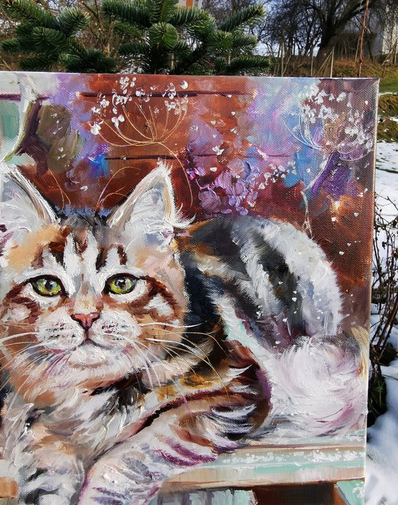 Animals oil painting, Cat painting on canvas