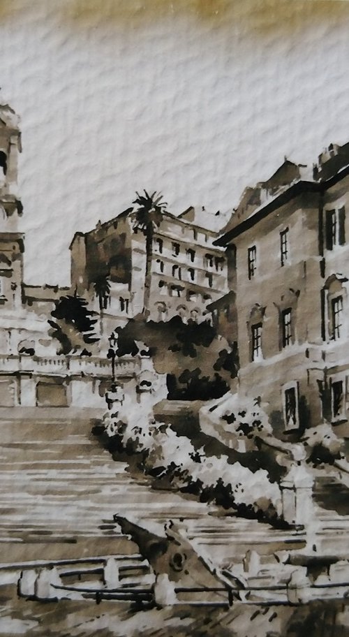 Rome miniature #2. Original watercolour and ink painting by Yury Klyan