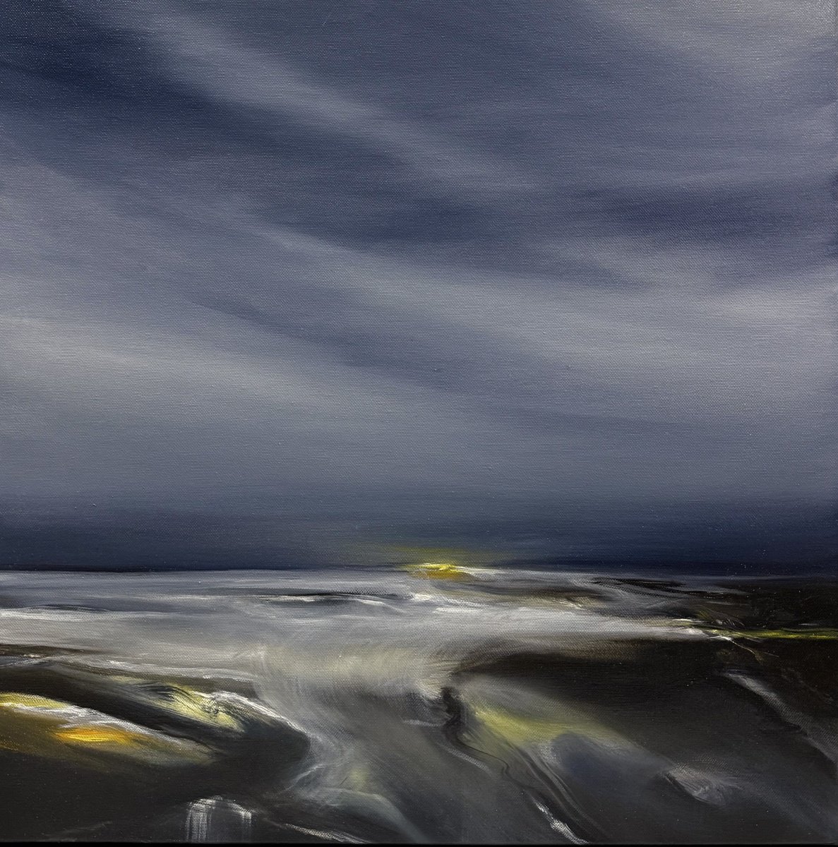 Impressionistic Landscape Oil Painting By Daiva Karaliute, 21 X 21, Blue Winter, Original Artwork