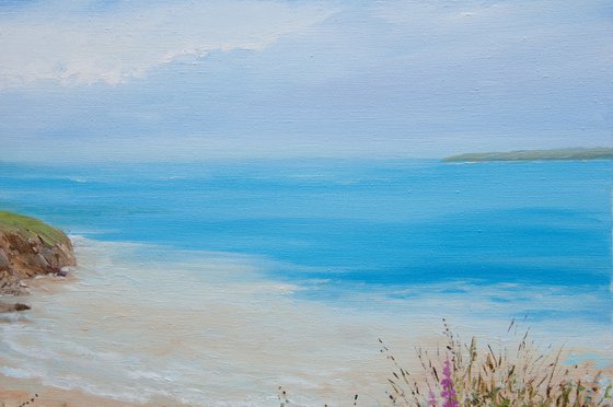 Hills and sea. Oil painting. Seascape. Original Art. Large canvas. 28 x 36.