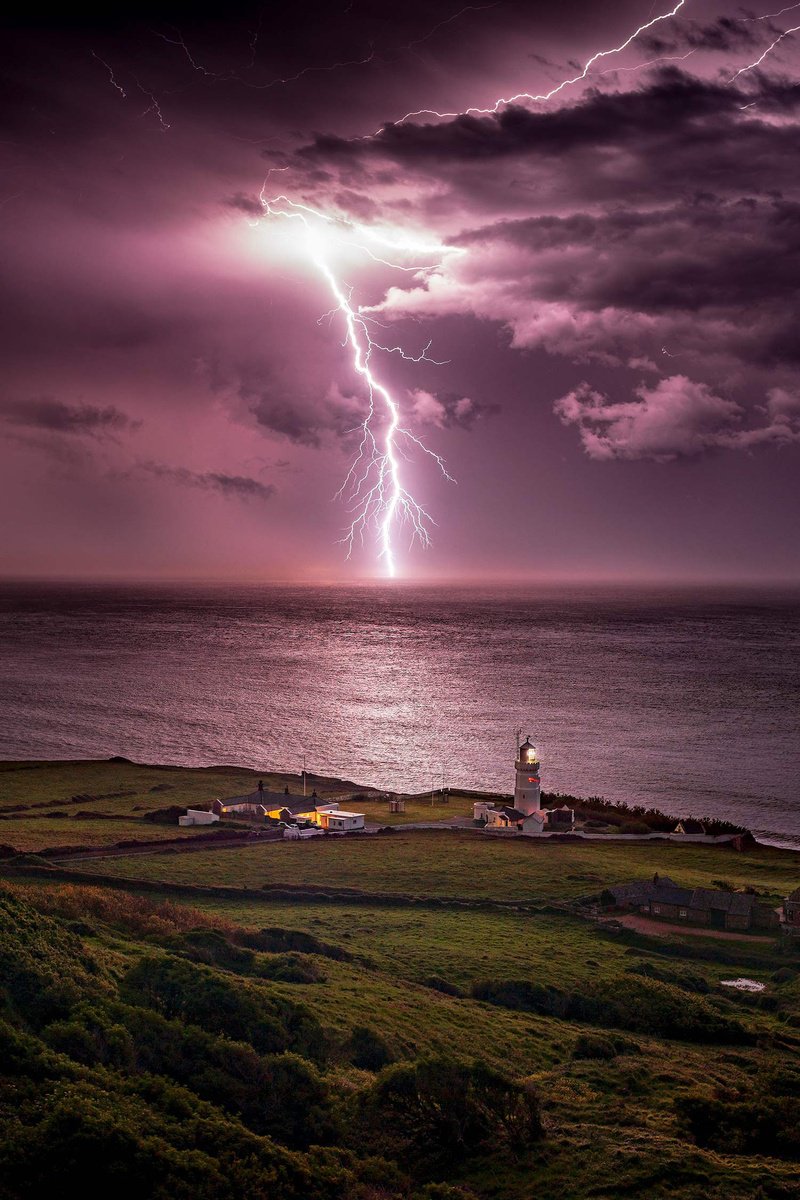 Lightning Over St Catherine’s Lighthouse - Isle of Wight Print by Chad Powell