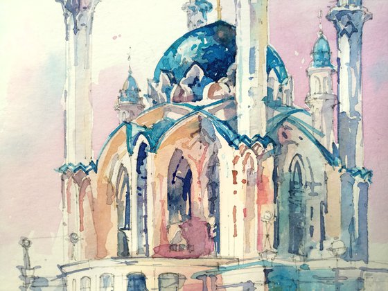 "Kul Sharif Mosque, Kazan, Russia" architectural landscape - Original watercolor painting