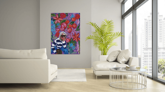 Very Peri Girl with Flowers Abstract Giclée print on Canvas - Limited Edition of 25 Print