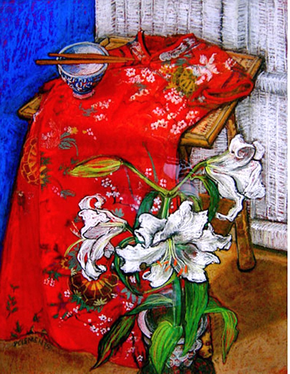 White Lilies and Red Kimono by Patricia Clements