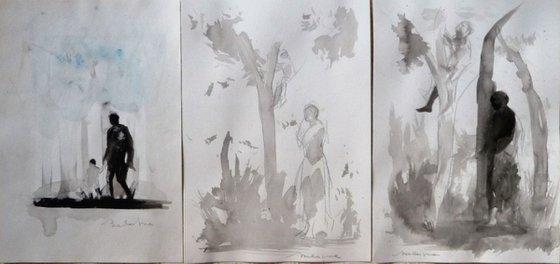 Three Garden Sketches, triptych, 21x29 cm each