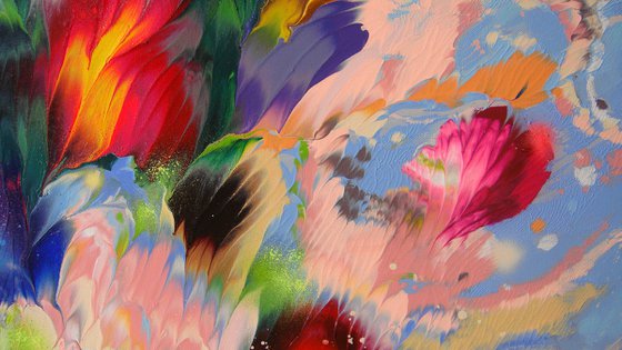 63" Extra Large Floral Abstract painting "Dance of flowers"