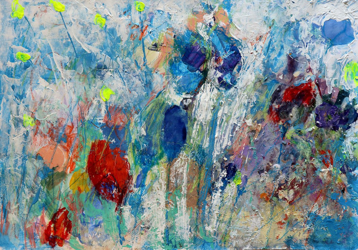 Impressionistic Botanical Acrylic Painting By Rakhmet Redzhepov, 23 X 17", Fantasy With Flowers 290, Original Artwork