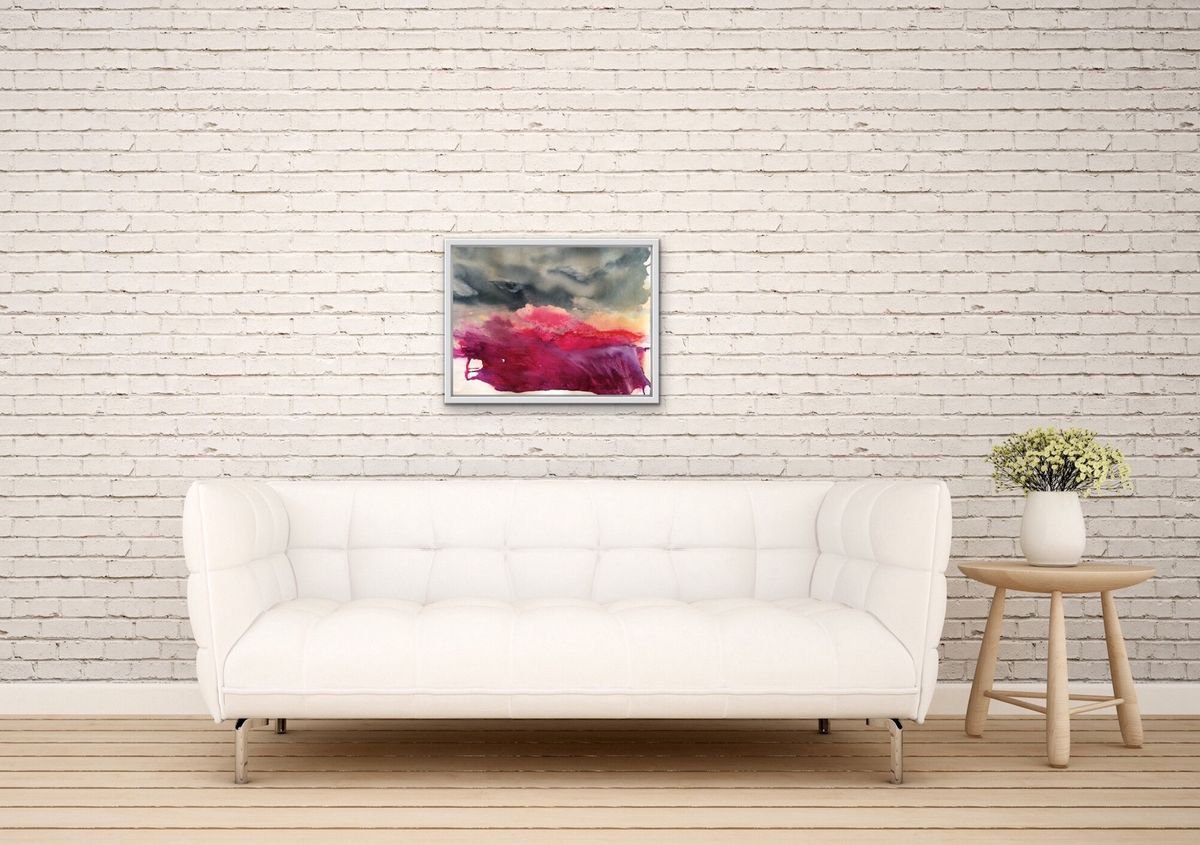 Impressionistic Landscape Painting By Gesa Reuter, 25 X 20, And The Day Bleeds Into Nightfall, Original Artwork