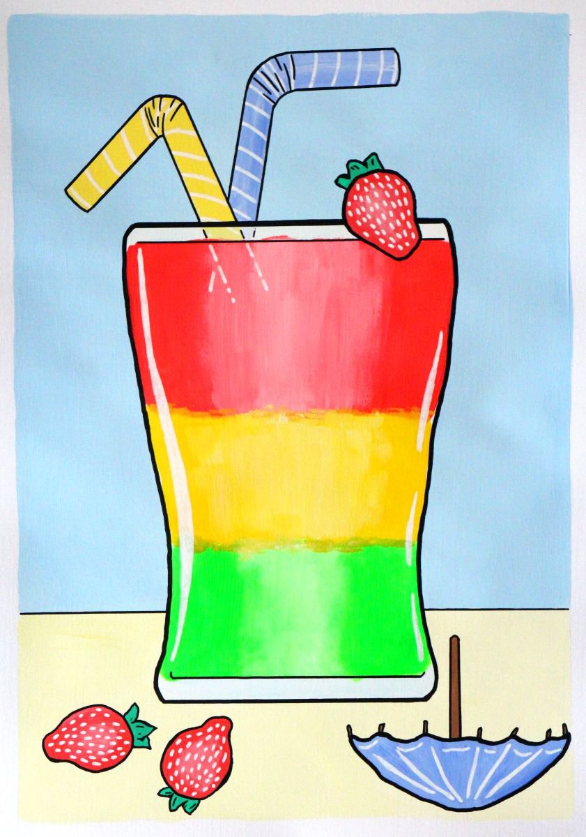 Traffic Light Cocktail Pop Art Painting On A3 Paper by Ian Viggars