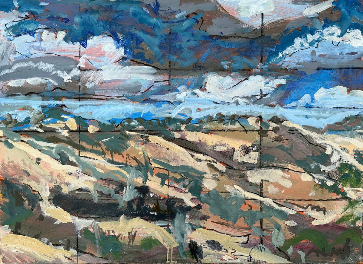 Impressionistic Landscape Oil Painting By Darren Jekel, 30 X 22, Sage Canyon On Orange, Original Artwork