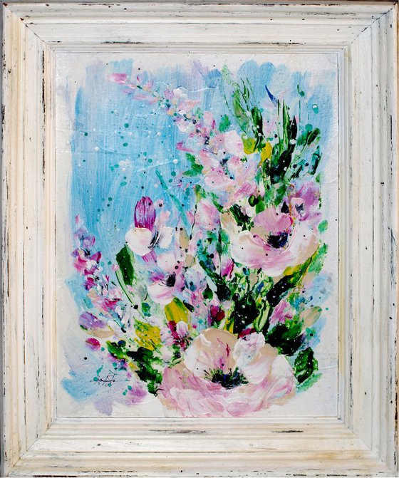 In The Cottage Garden 3 - Framed Floral Painting by Kathy Morton Stanion
