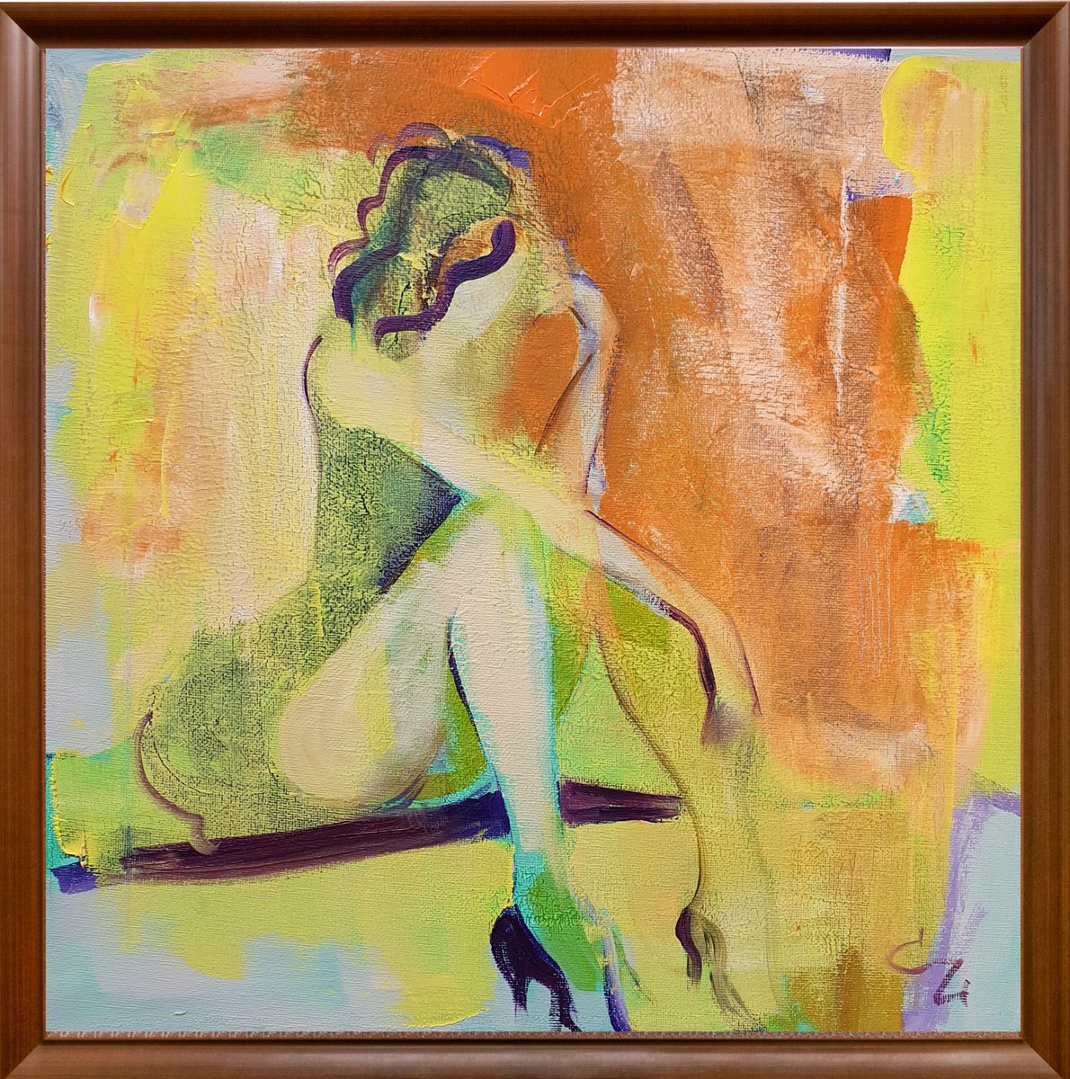 Impressionistic Portrait Oil Painting By Victoria Cozmolici, 12 X 12", Figure In Interior, Original Artwork