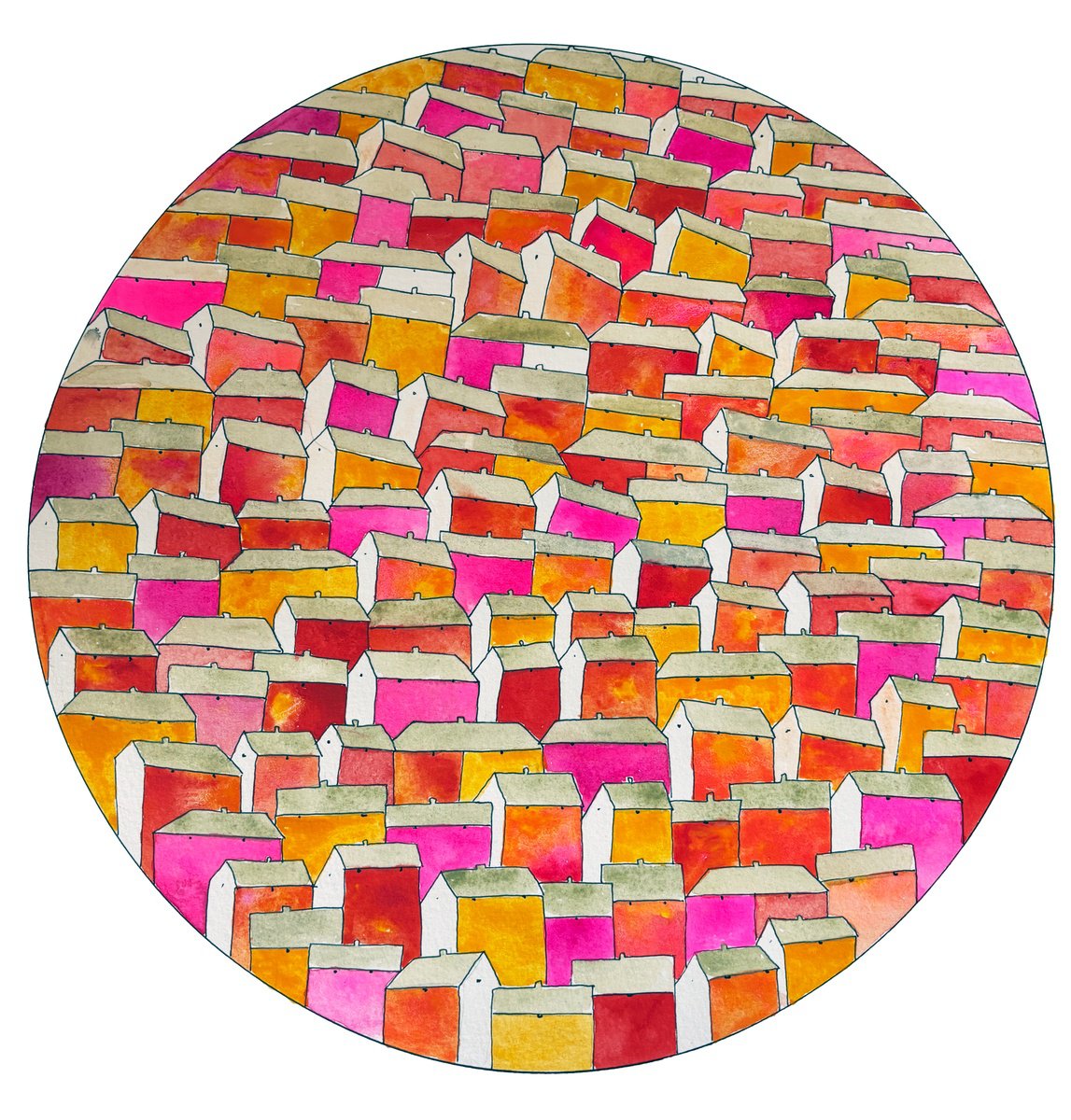 Illustrative Watercolour , Homes Iv By Simon Beesley, 21 X 21, Artwork For Sale On Artfinder