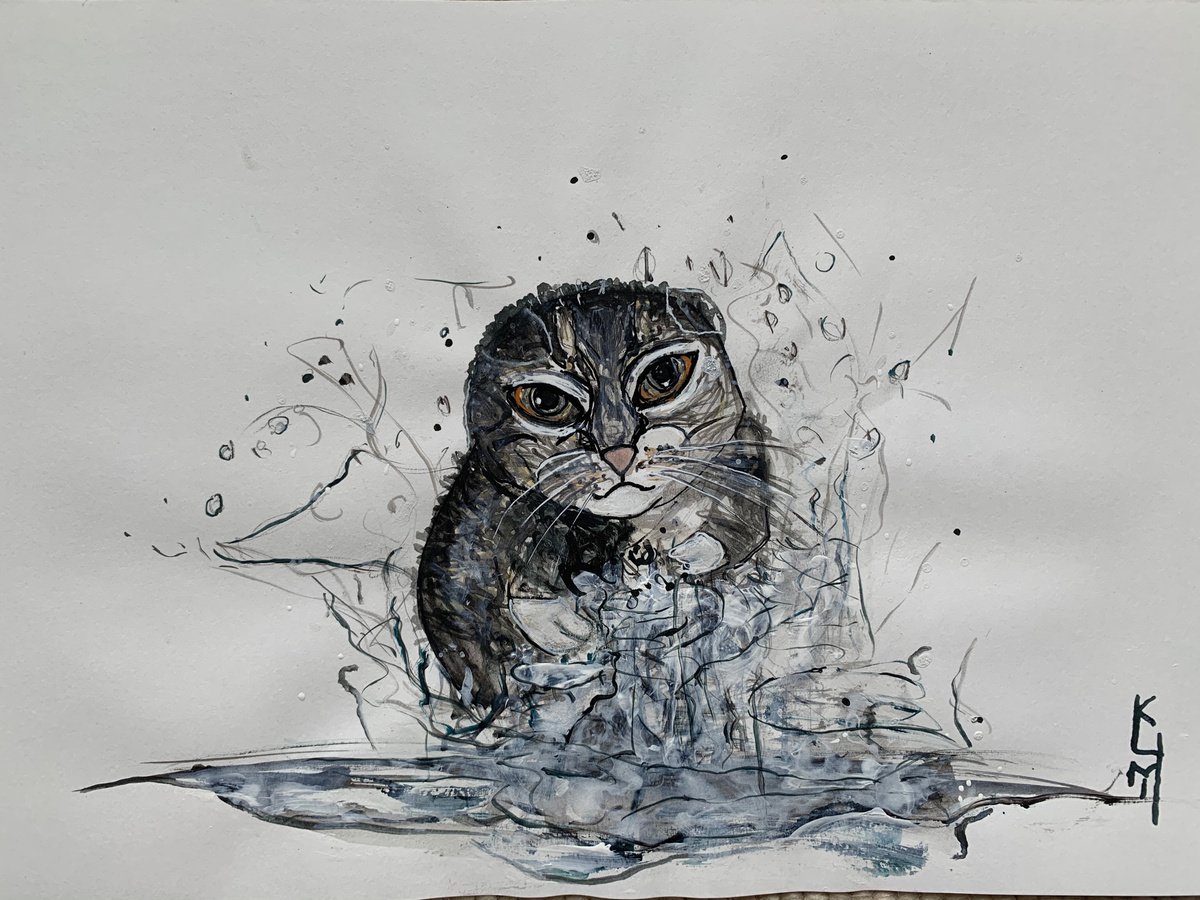 Underwater Animals Cat Painting for Home Decor, Kitten Portrait Art Decor, Artfinder Gift... by Kumi Muttu