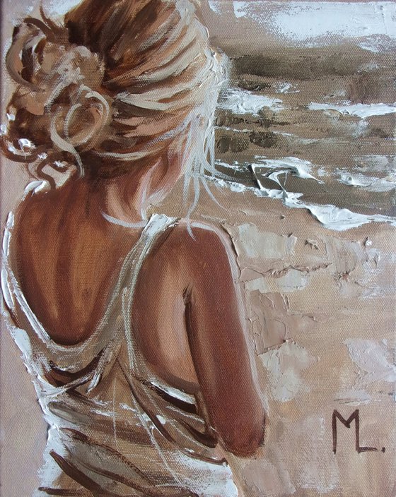 " SOMEWHERE ... " SUN SKY SEA SAND liGHt  ORIGINAL OIL PAINTING, GIFT, PALETTE KNIFE