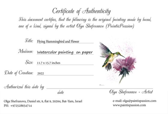 Flying Hummingbird and Flower