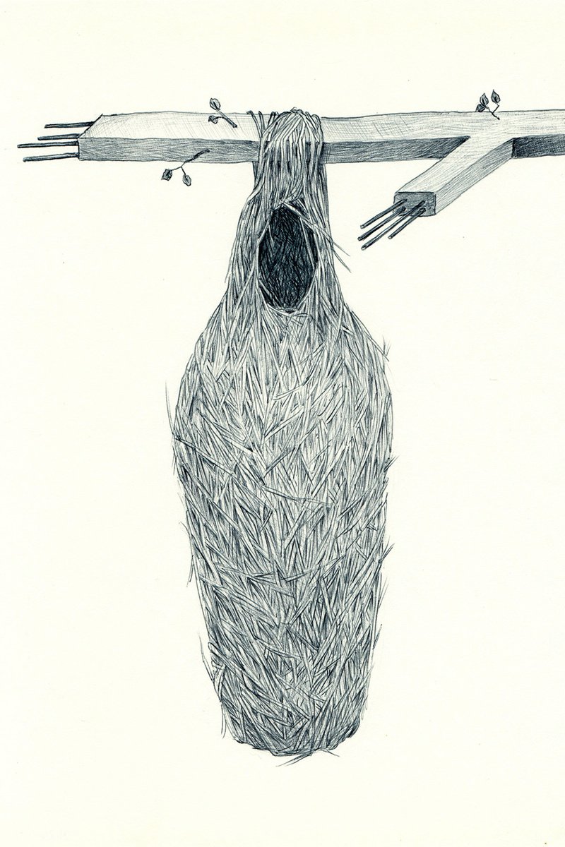 Surrealistic Animal Ink Drawing By Andromachi Giannopoulou, 6 X 8, Human Nest, Original Artwork