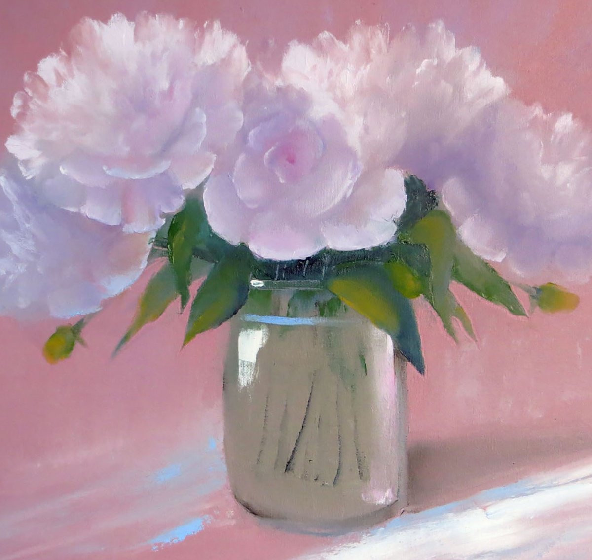 Expressive Still Life Oil Painting By Elena Lukina, 20 X 16, Delicate Peonies, Original Artwork
