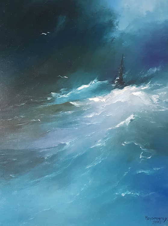 Ocean Night Storm Oil Painting By Russell Korr Artfinder