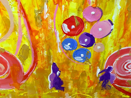 Abstract painting , summer and sunshine orange, gold, red lemon painting.