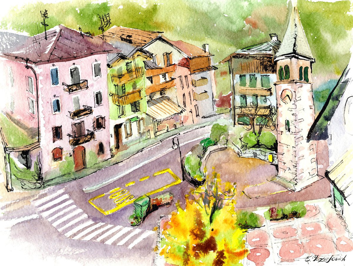 Old square. Molveno, Italy by Elena Yuzefovich