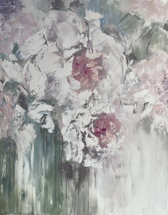 Charm Summer .White peonies painting, floral art.